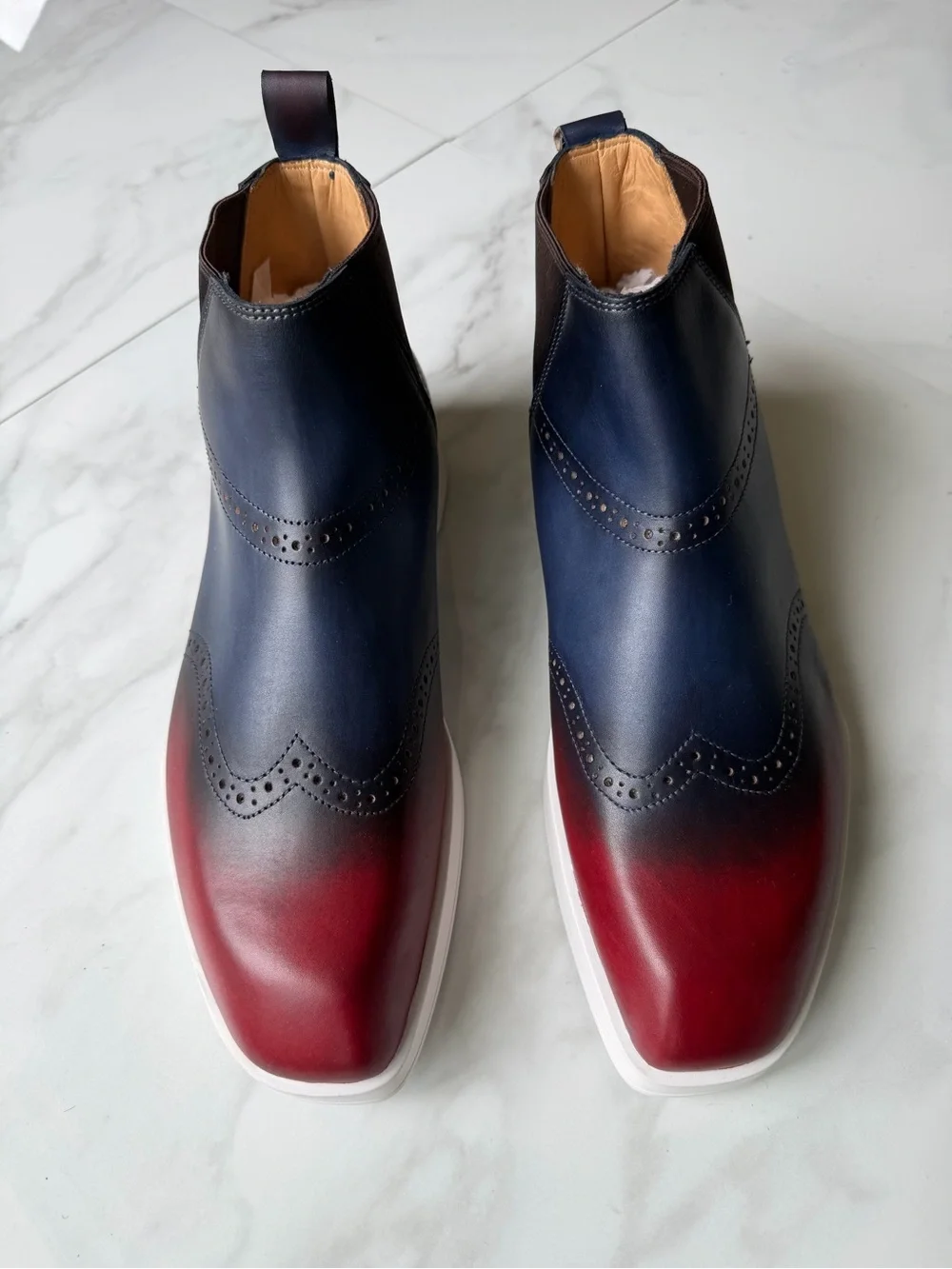 Men's Two-Tone Navy and Burgundy Leather Chukka Boots